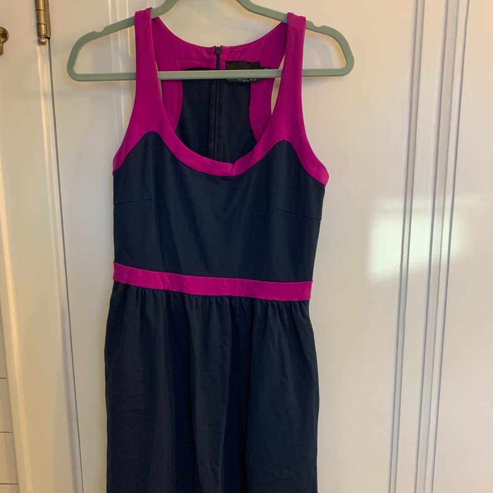 Cynthia Rowley racerback navy and fuchsia dress